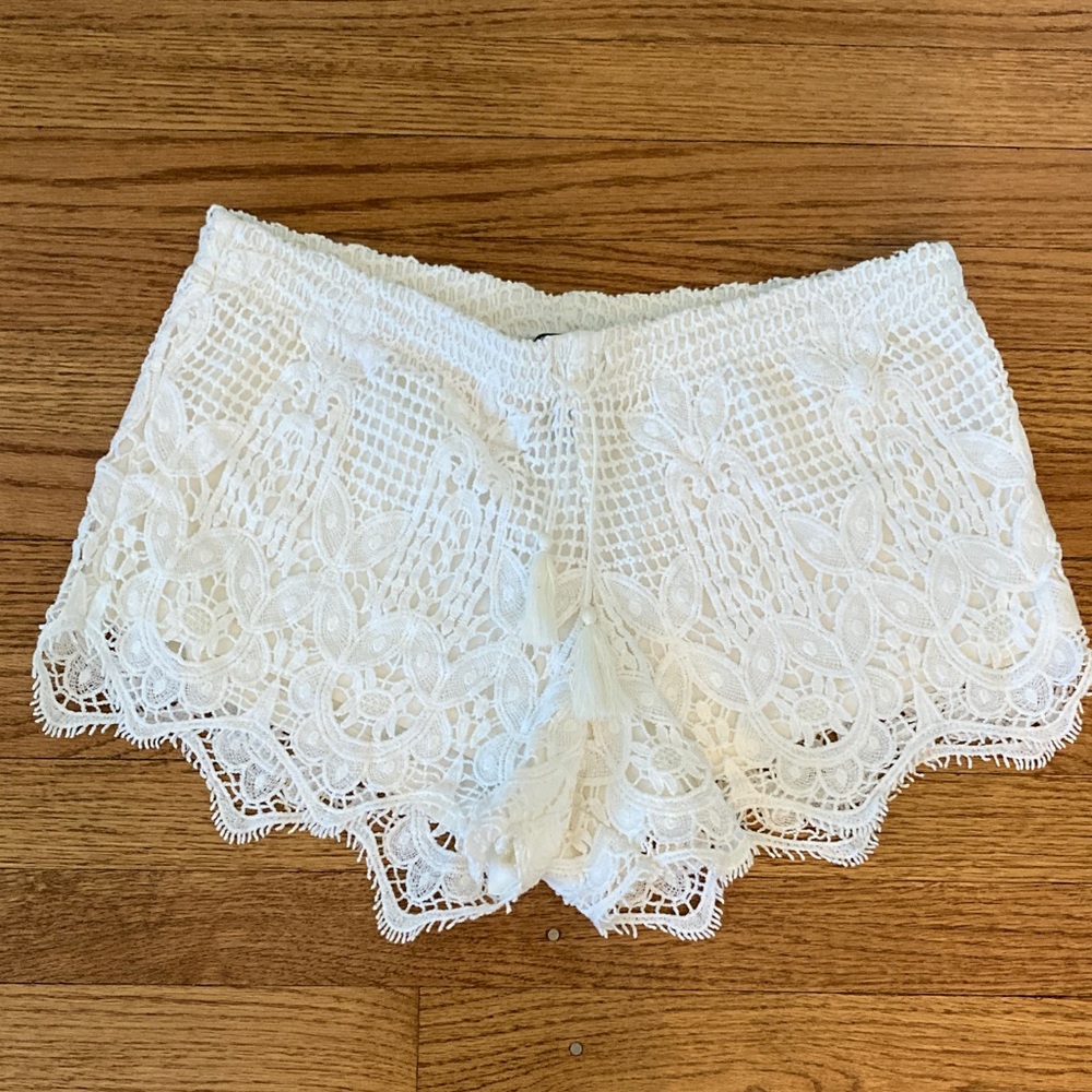 Express Ivory Crochet Detail Shorts
